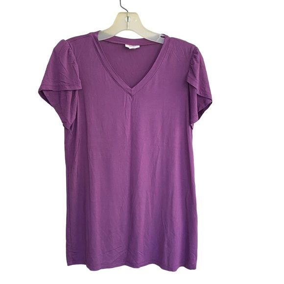 LulaRoe Purple V-Neck Flutter Top Short Sleeved  Size XXS - Picture 4 of 7